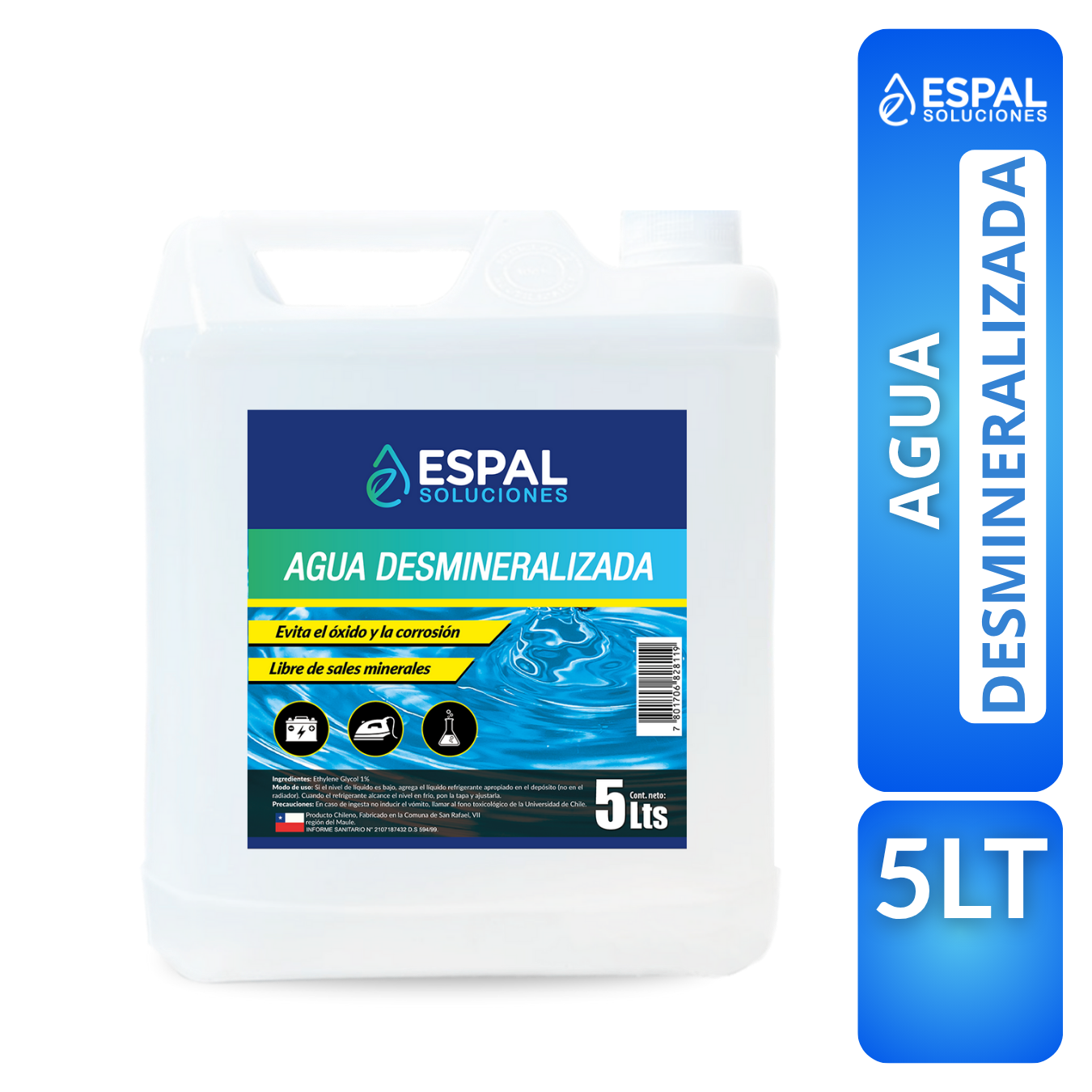 Agua Desmineralizada 5 Litros - Espal Soluciones